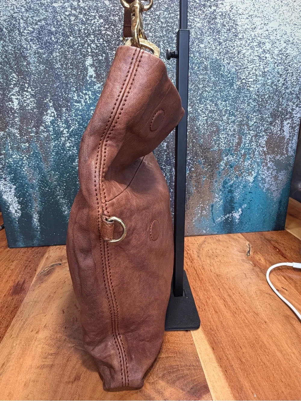 Tory Burch Rare Hard to Find BoHo Louisa Leather Messenger Bag Cognac Brown